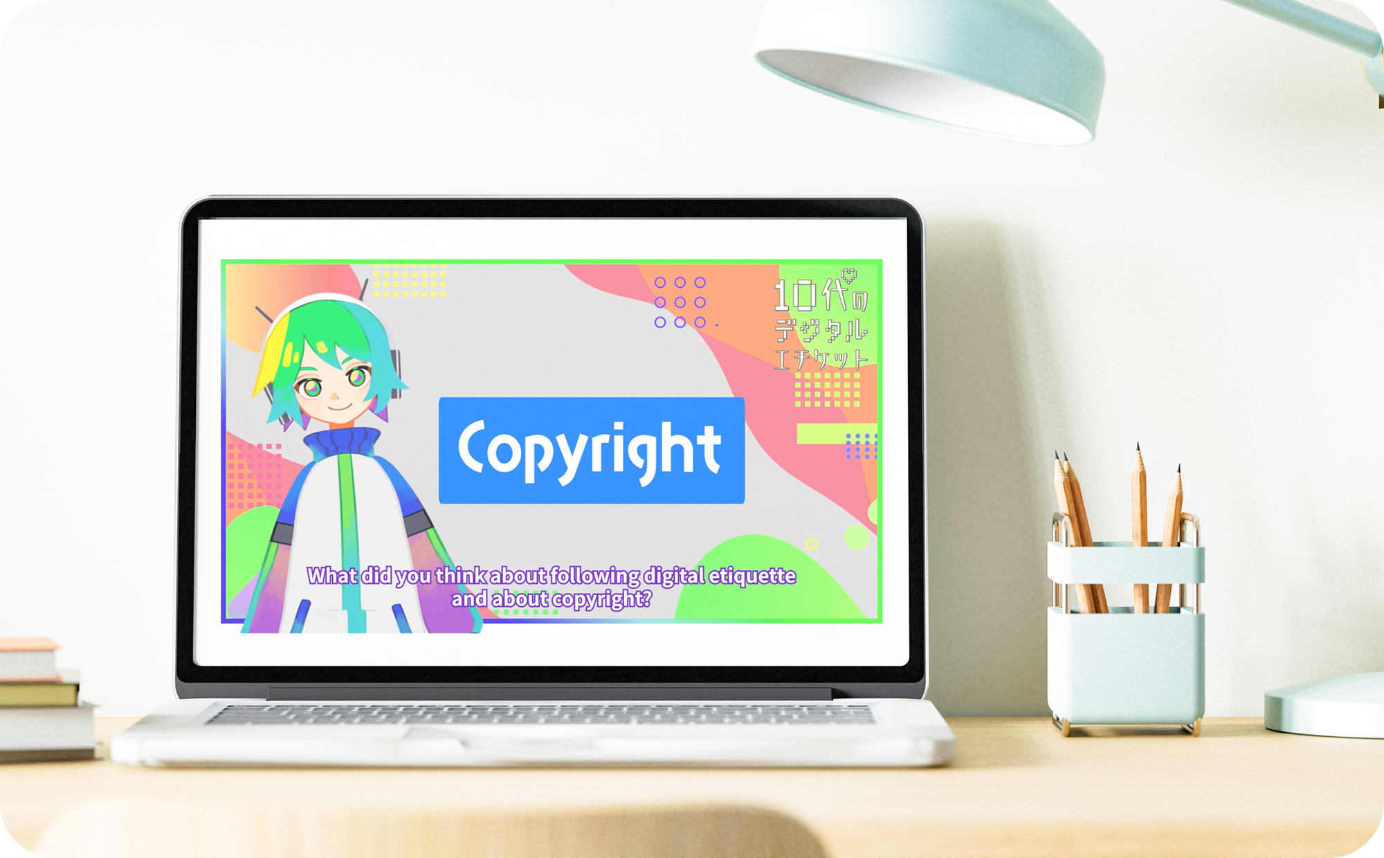 タブレットで学習する女学生